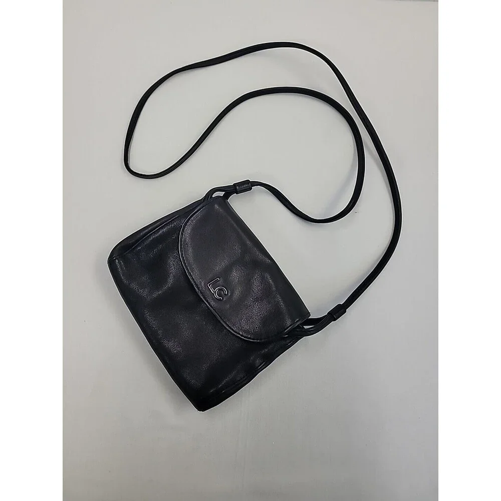 Liz Claiborne Vintage Black‎ Genuine Leather Mini Crossbody Bag Purse